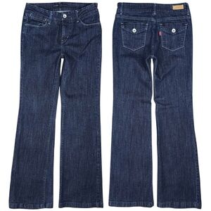 VTG Y2K Levi’s Original Jeans Dark Blue Denim Flare Trousers 6 28x33 Flap Pocket